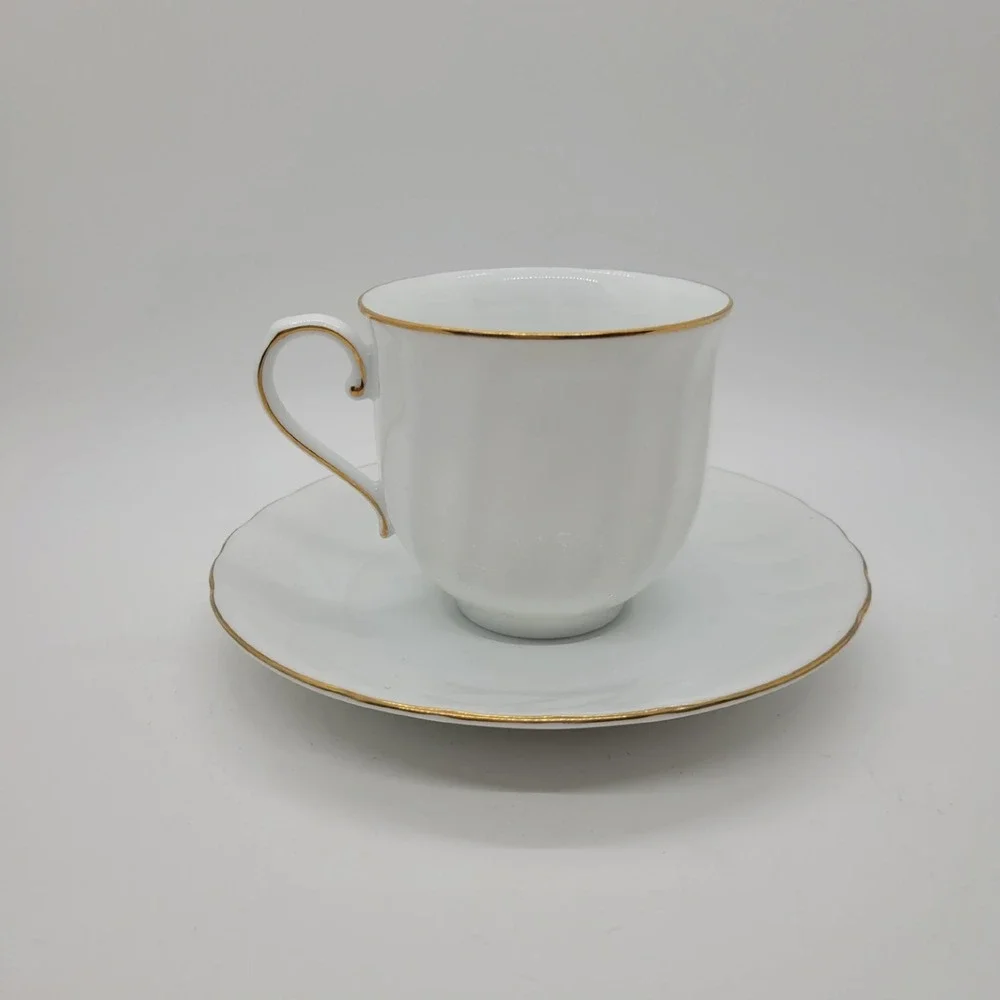 Mikasa Wedding Band Tea Cup Saucer Set Gold Trim White Fine China Japan